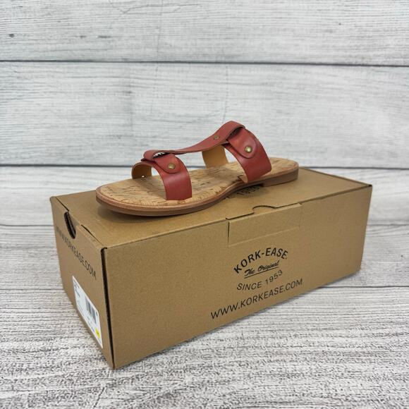 Kork Ease Women's Dark Orange Basel T-Strap Leather Stud Sandals Size 9 - Picture 1 of 9